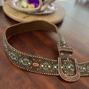 Kippy Brown Leather Hip Belt with Stones and Crystals, size 34